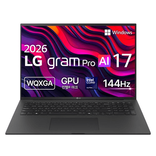 [17Z90U-GU7BK] LG전자 2026 그램 Pro AI 17 코어Ultra7, 17Z90U-GU7BK, 512GB, 32GB, WIN11 Home
